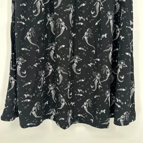 Black Friday Skeleton Mermaid Print Midi Skirt Gothic Whimsygoth Halloween Goth - Picture 3 of 11